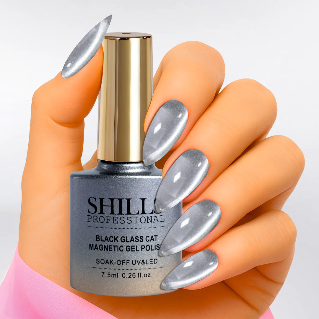 SHILLS Professional Black Glass Cat Magnetic Gel Polish – 9D Cat Eye Effect, Soak-Off UV & LED Gel Polish (Shade 423)