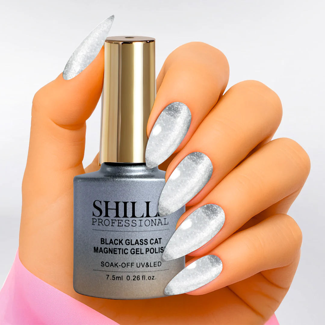 SHILLS Professional Black Glass Cat Magnetic Gel Polish – 9D Cat Eye Effect, Soak-Off UV & LED Gel Polish (Shade 425)