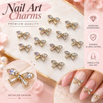 image, 15 Pcs 3D Bow Nail Art Charms with Crystal Rhinestones – Gold Nail Decorations