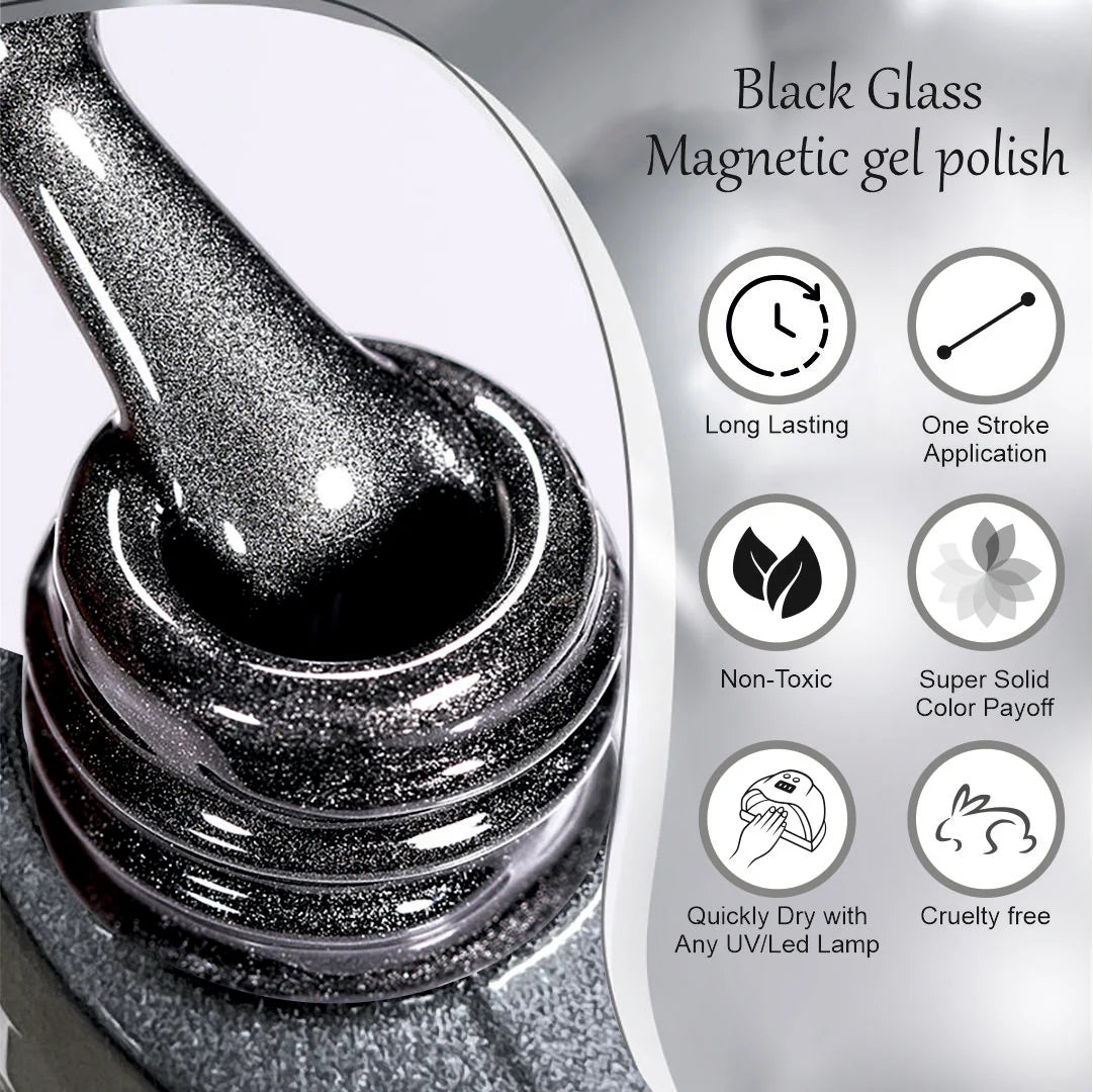 SHILLS Professional Black Glass Cat Magnetic Gel Polish – 9D Cat Eye Effect, Soak-Off UV & LED Gel Polish (Shade 426)