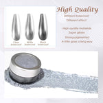 image, Sevyn Colors Silver Chrome Nail Powder Ultra Mirror Metallic Pigment for 3D Nail Art & Gel Polish, with Applicator
