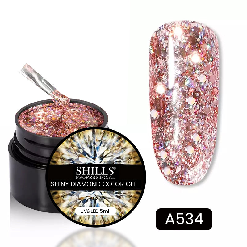 Shills Professional Shiny Diamond Gel – Reflective Glitter Gel Polish for Nails | High-Shine, Sparkling Diamond Effect | UV/LED Soak Off Gel (Shade -A534)