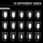 image, Shills Frosted Squoval Soft Gel Nail Tips 600pcs Natural (Full Cover Extension Tips 15 Sizes PT33)