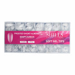 image, Shills Frosted Short Almond Soft Gel Nail Tips 600pcs Clear (Full Cover Extension Tips 15 Sizes PT32)