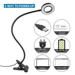 image, Sevyn Colors 360° Flexible Gooseneck LED Clip-On Ring Light | 3 Color Modes & 10 Brightness Levels | USB Powered Reading, Study, Makeup & Desk Lamp