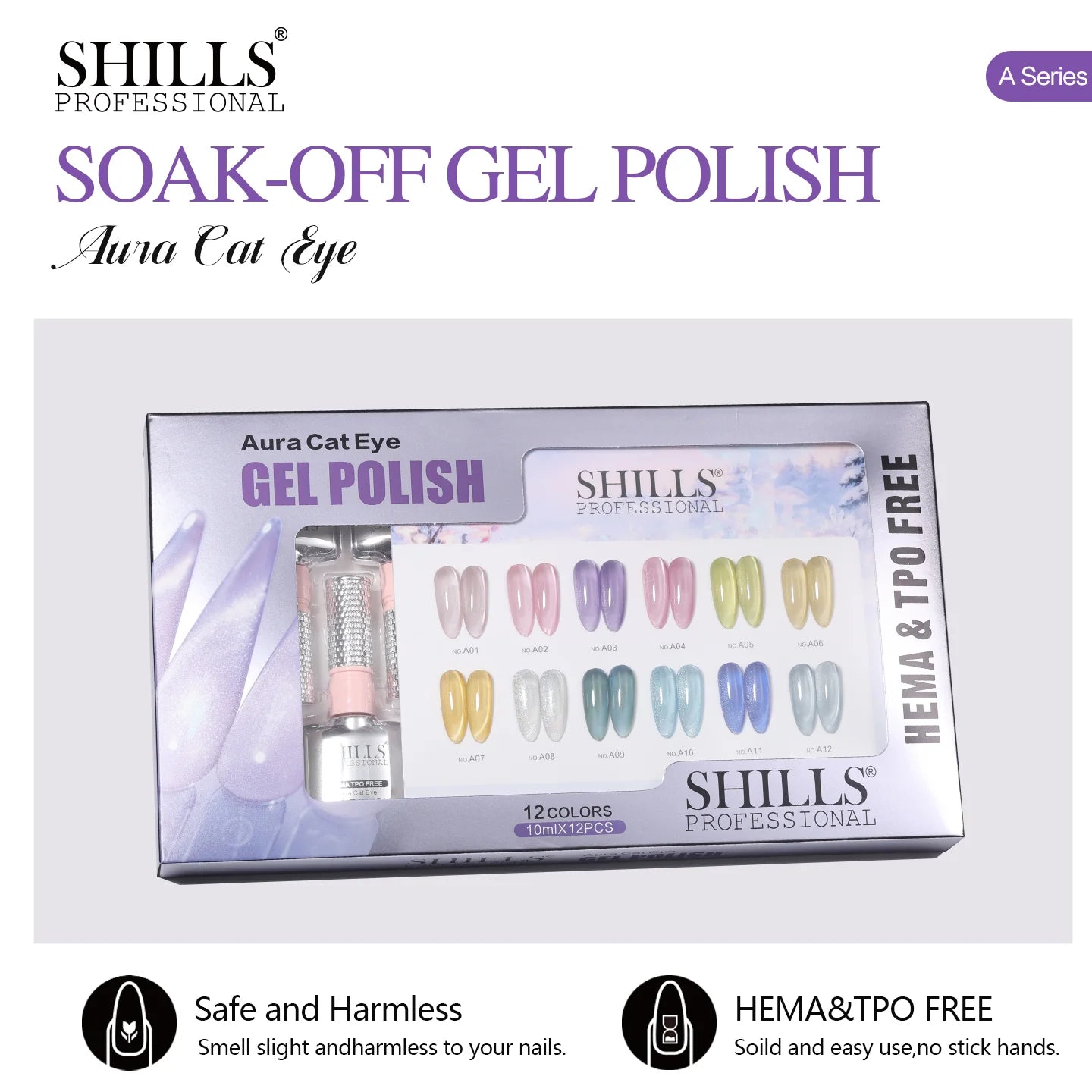 Shills Aura Cat Eye Gel Polish Set (12 Colors) | Magnetic Nail Art Kit | HEMA & TPO Free