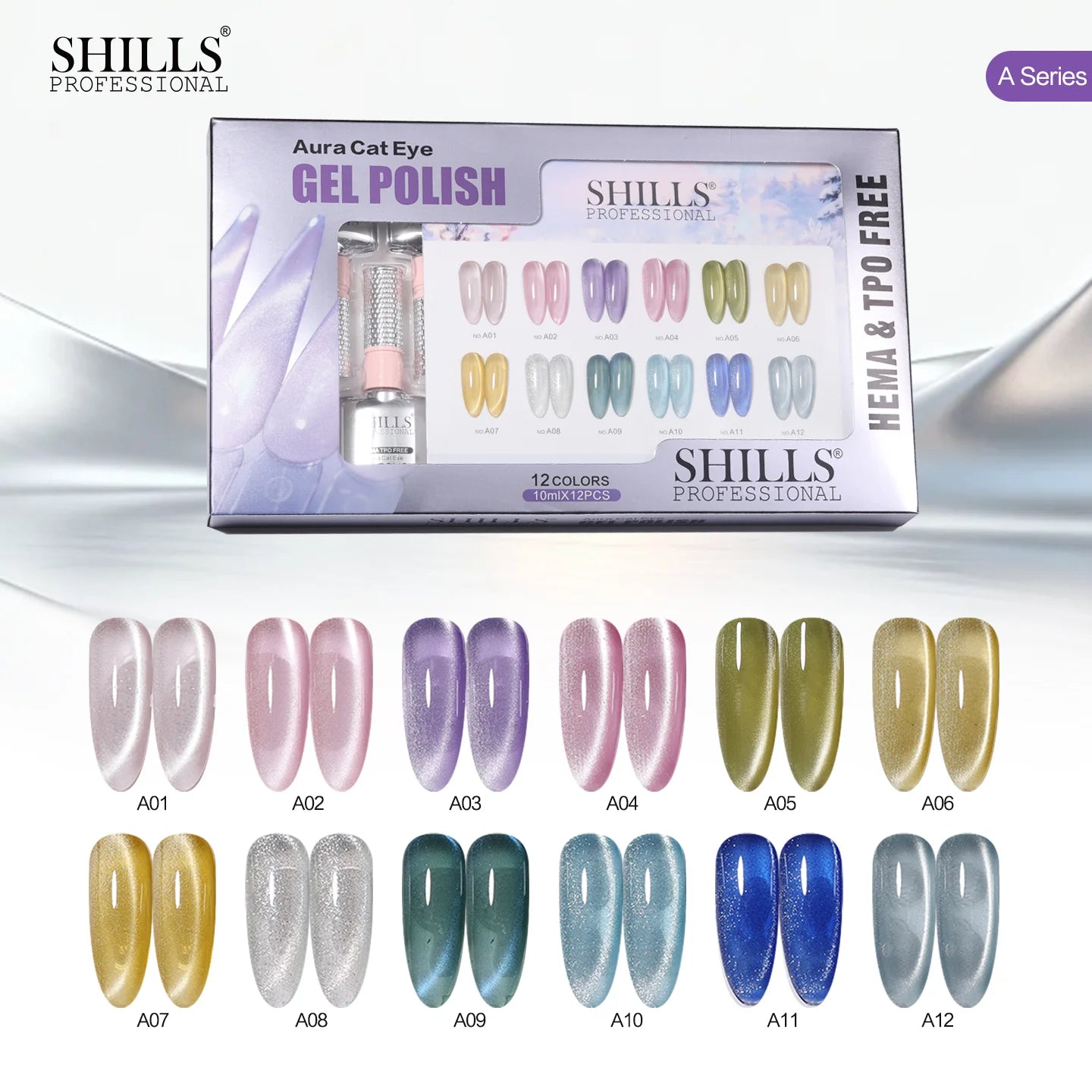 Shills Aura Cat Eye Gel Polish Set (12 Colors) | Magnetic Nail Art Kit | HEMA & TPO Free