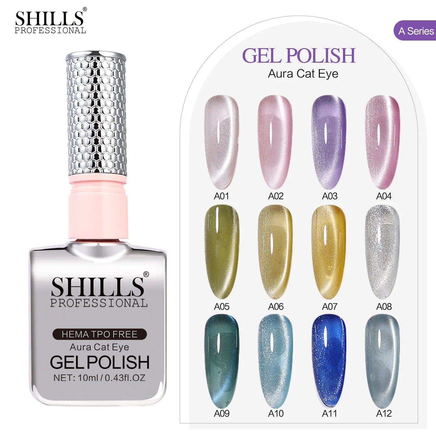Shills Aura Cat Eye Gel Polish Set (12 Colors) | Magnetic Nail Art Kit | HEMA & TPO Free