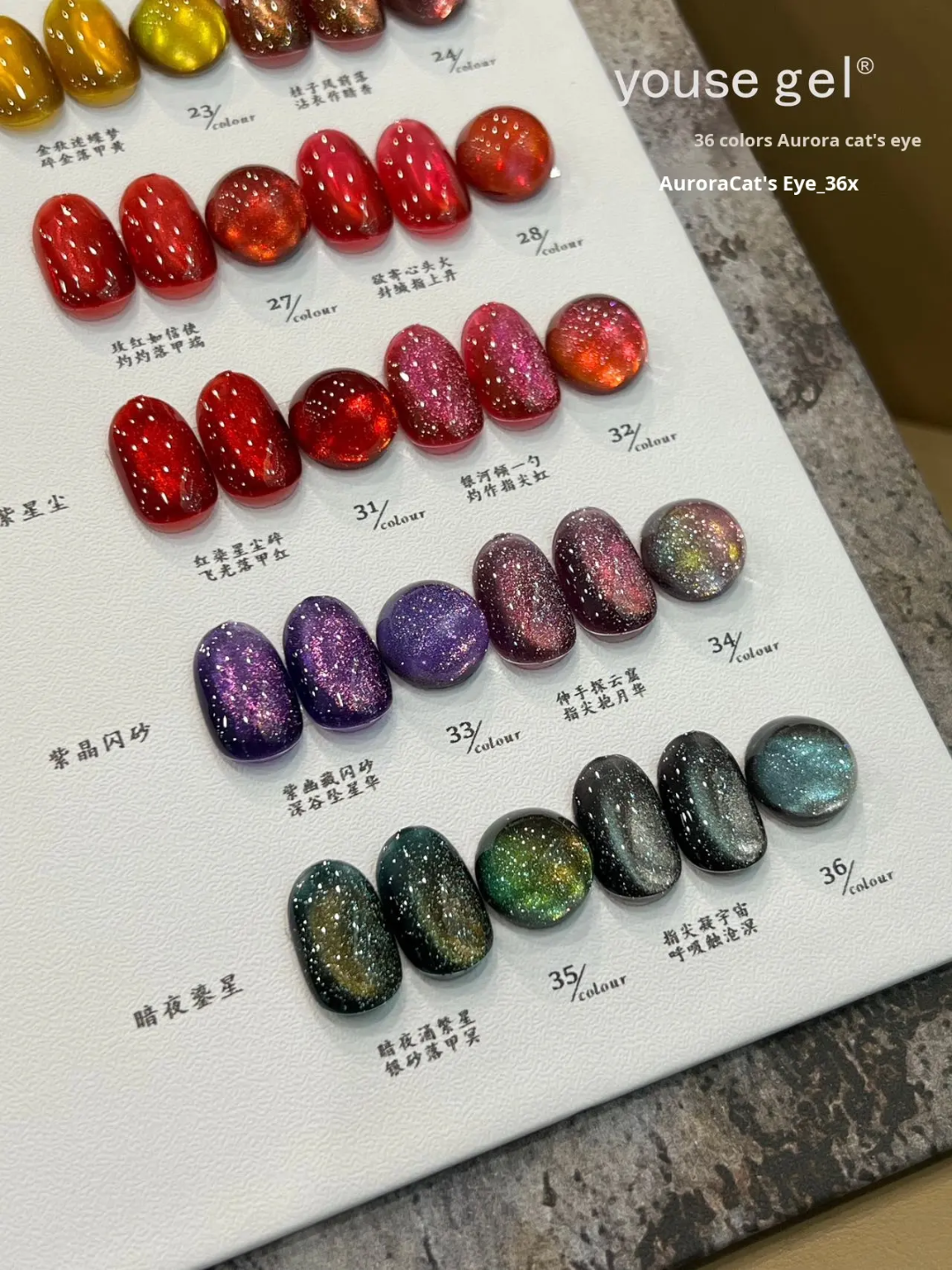 Youse Gel 36 Pcs Auroras Cat Eye Gel Polish Set – 15ml Bottles + Shade Card + Free Magnet | Premium Magnetic Gel Collection