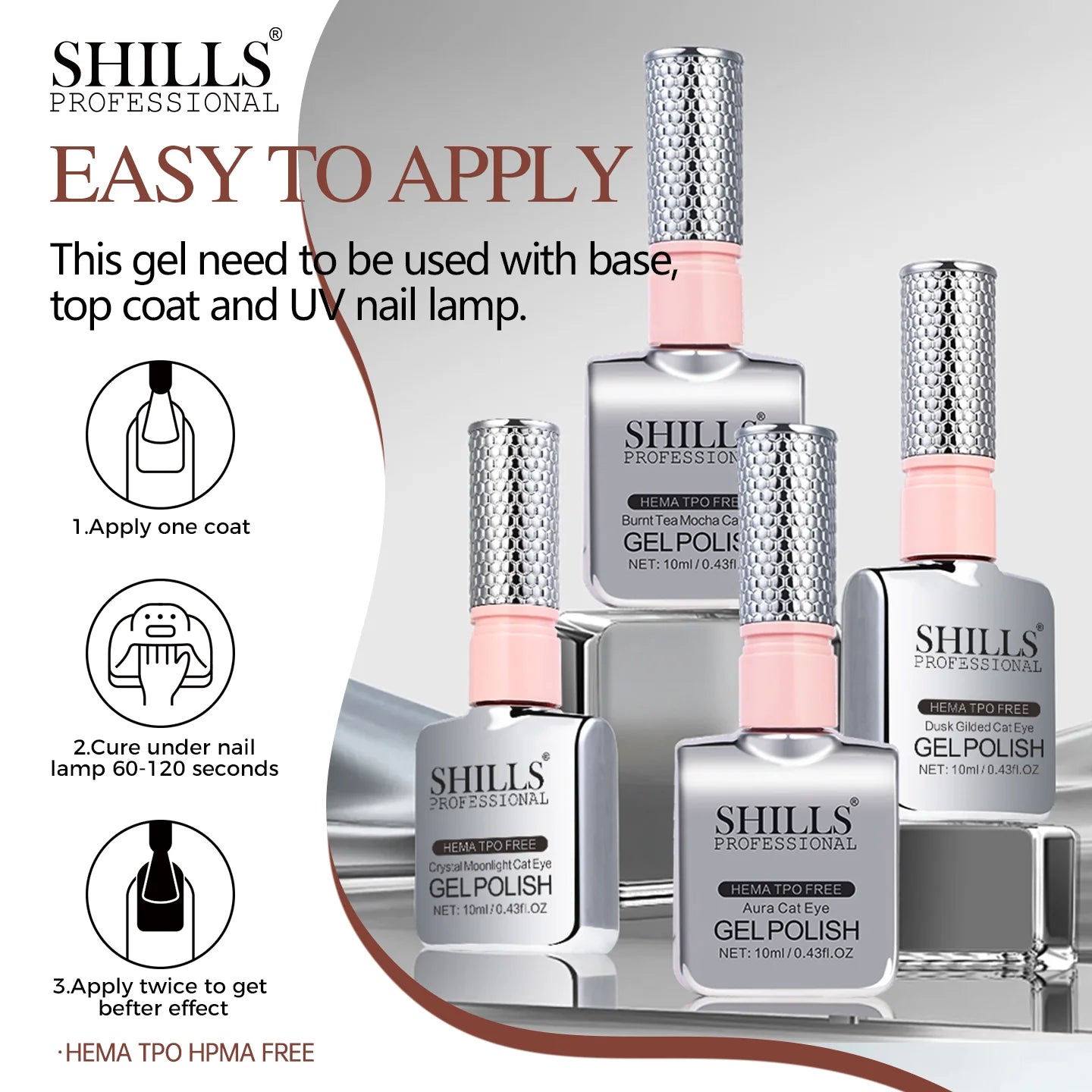 Shills Burnt Tea Mocha Cat Eye Gel Polish Set (12 Colors) | Magnetic Nail Art Kit | HEMA & TPO Free