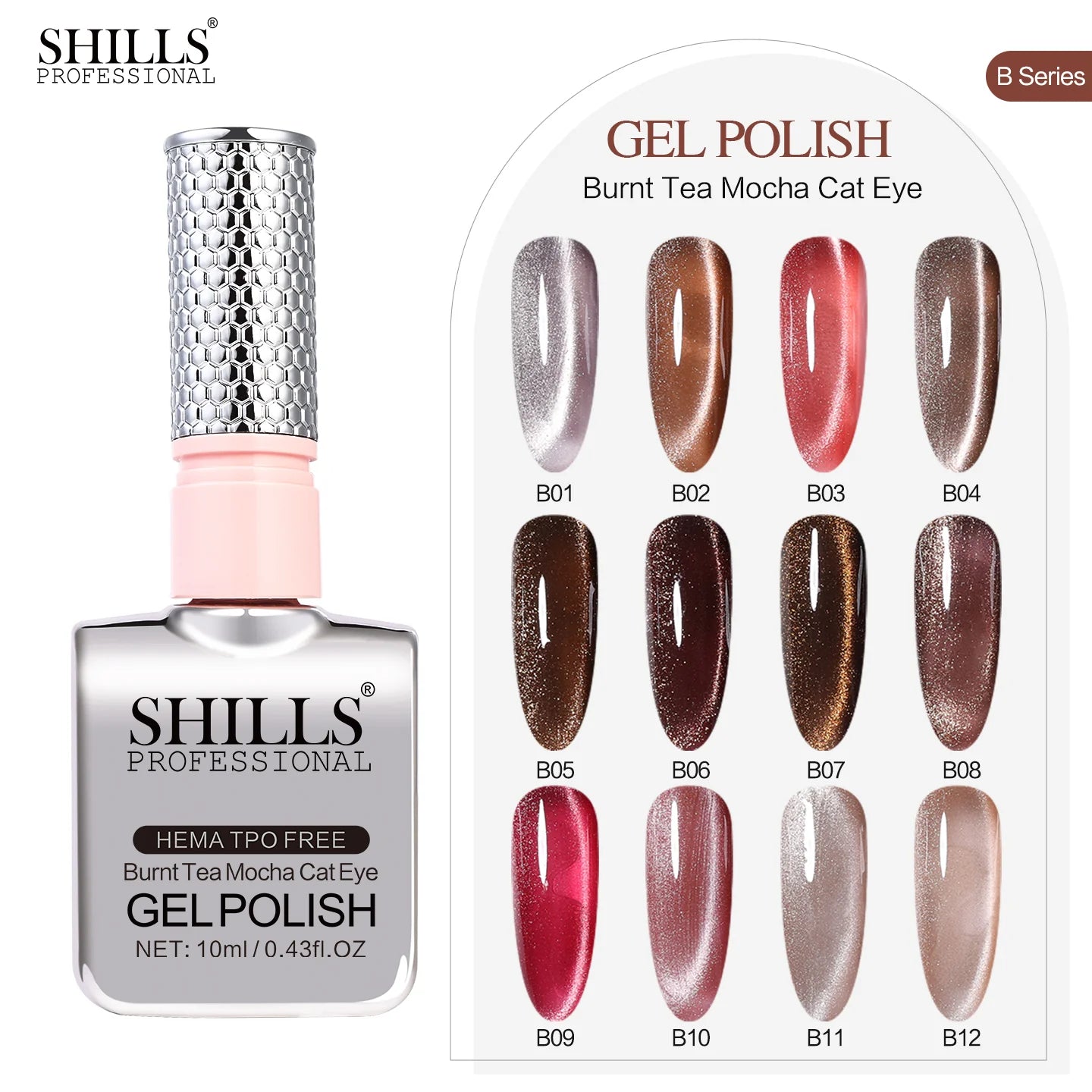 Shills Burnt Tea Mocha Cat Eye Gel Polish Set (12 Colors) | Magnetic Nail Art Kit | HEMA & TPO Free