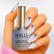 SHILLS Professional Black Glass Cat Magnetic Gel Polish – 9D Cat Eye Effect, Soak-Off UV & LED Gel Polish (Shade 424)