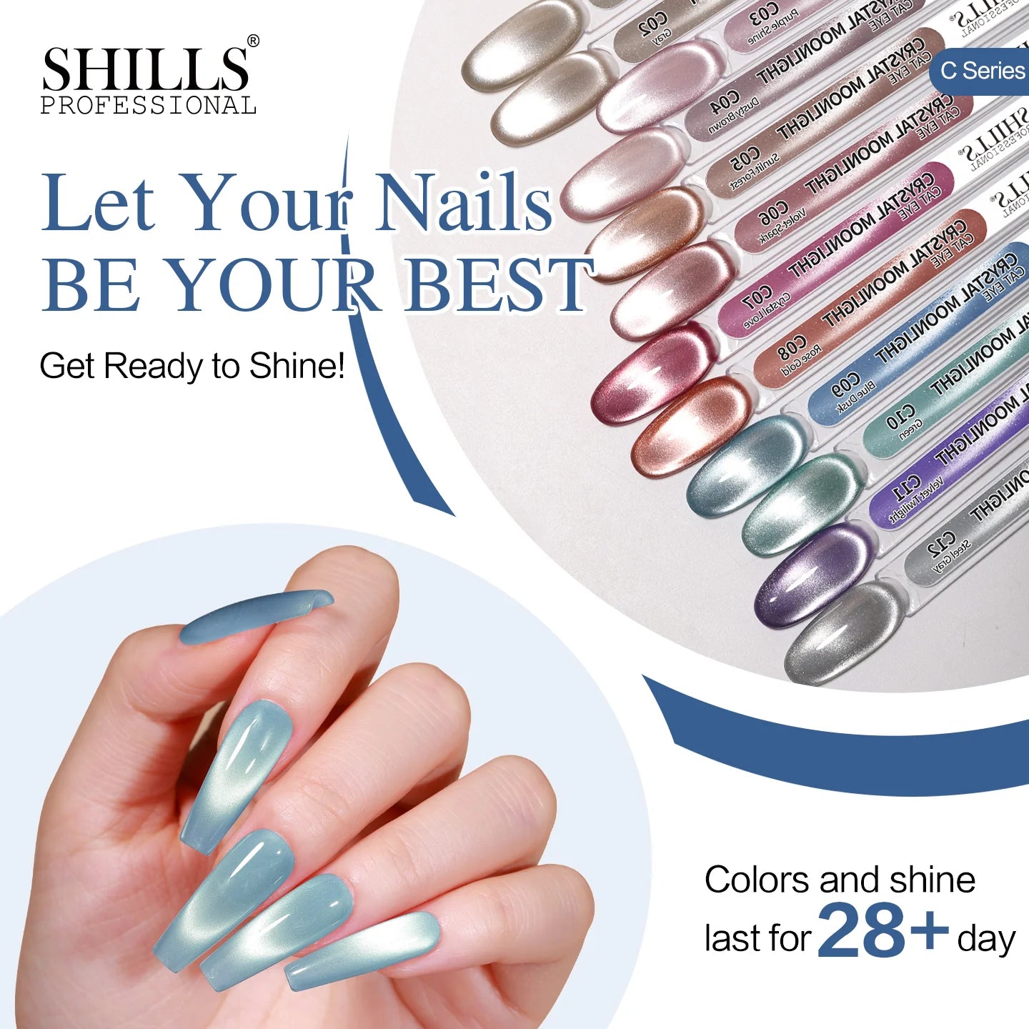 Shills Crystal Moonlight Cat Eye Gel Polish Set (12 Colors) | Magnetic Nail Art Kit | HEMA & TPO Free