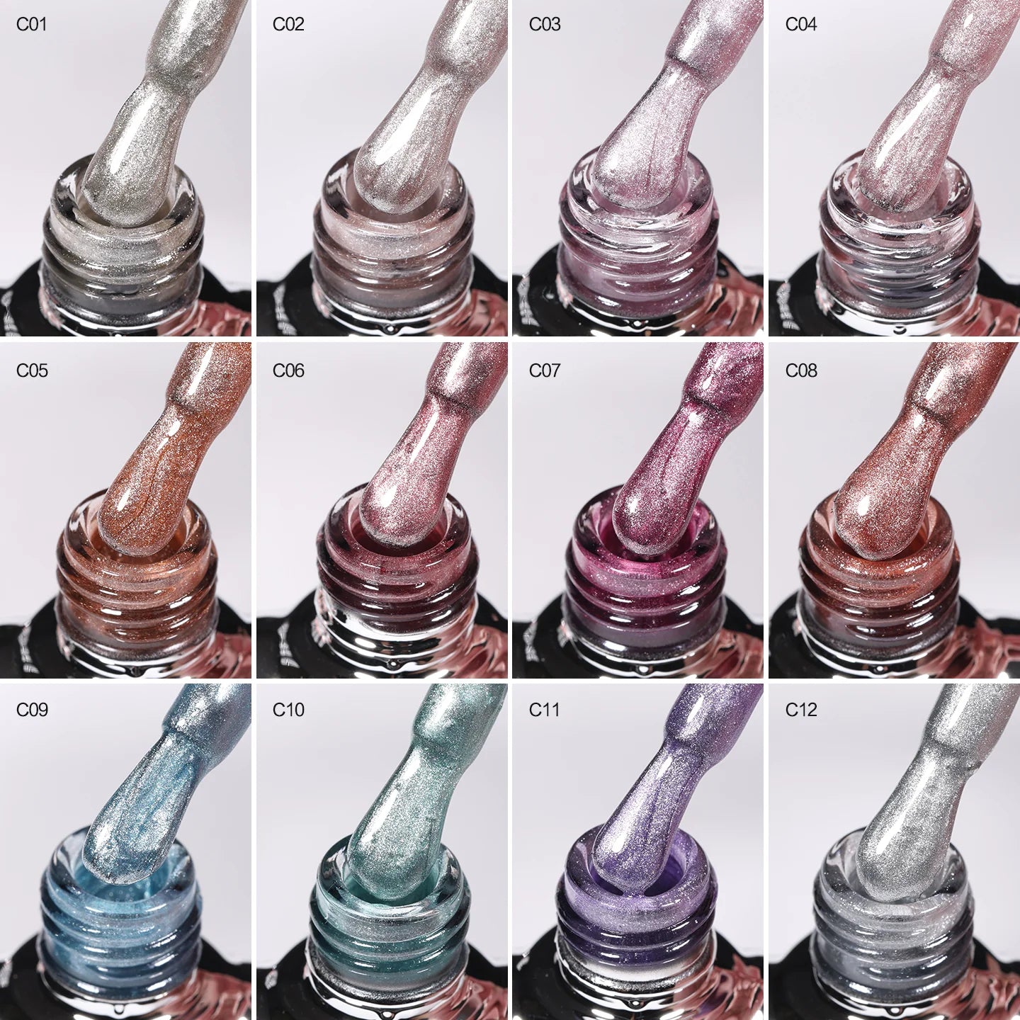 Shills Crystal Moonlight Cat Eye Gel Polish Set (12 Colors) | Magnetic Nail Art Kit | HEMA & TPO Free