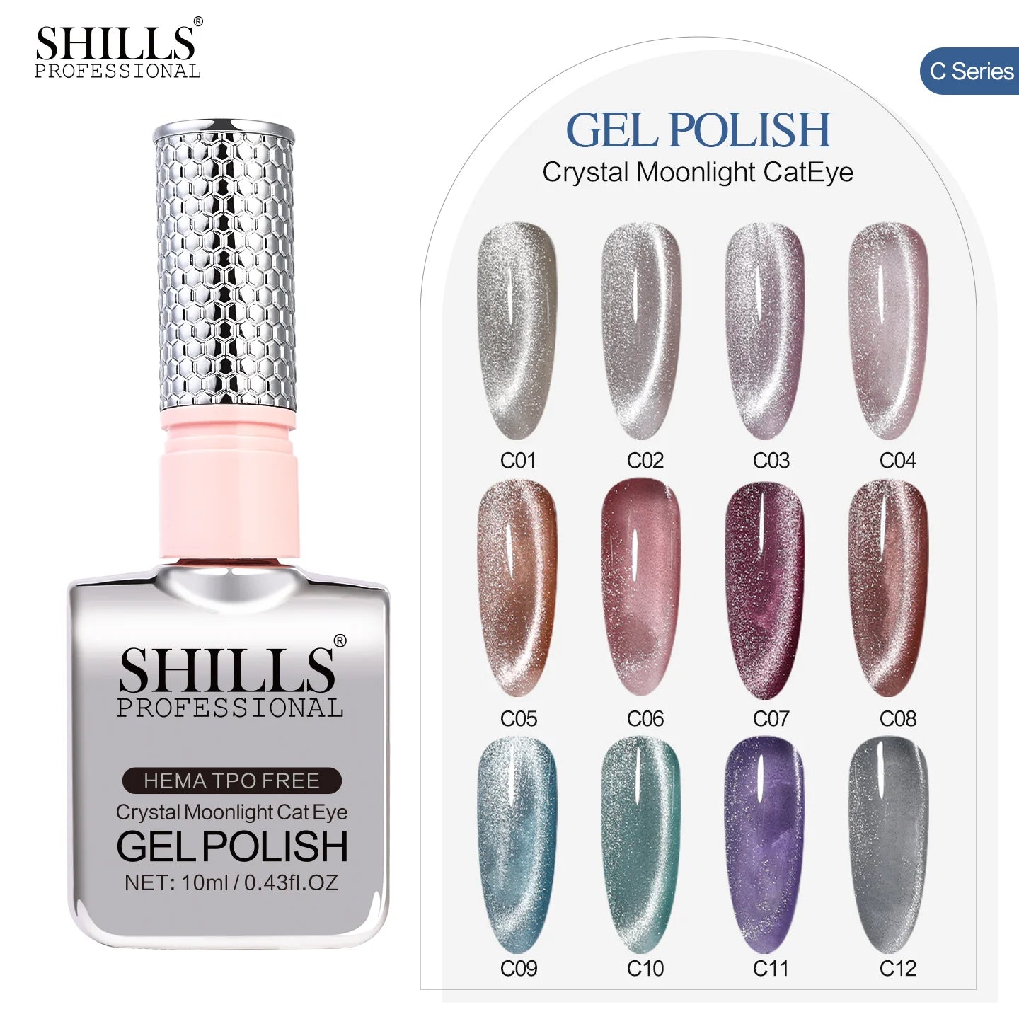 Shills Crystal Moonlight Cat Eye Gel Polish Set (12 Colors) | Magnetic Nail Art Kit | HEMA & TPO Free