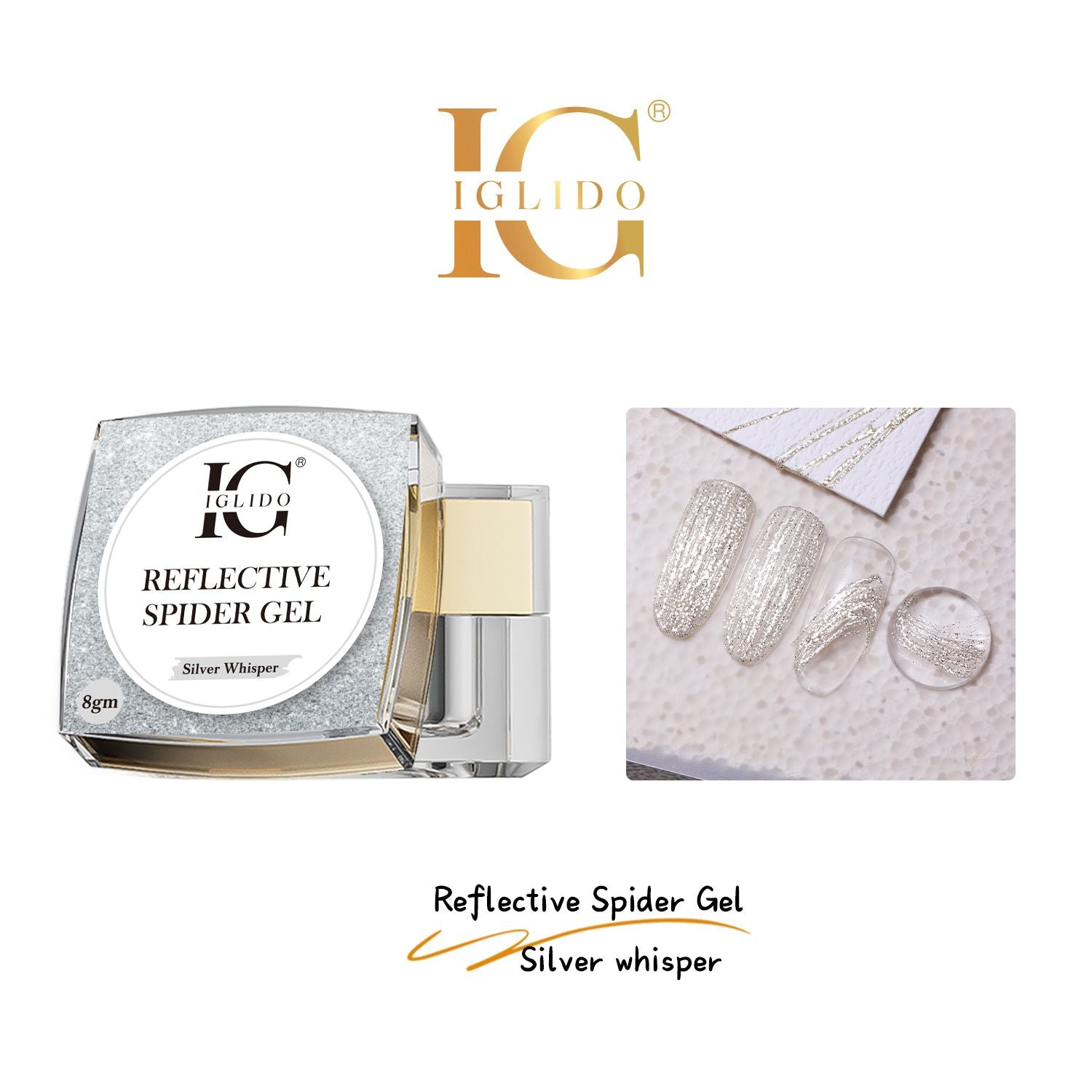 IGLIDO Reflective Spider Gel – Silver Whisper 8gm | Glitter Nail Art Gel for Professional Use