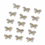 15 Pcs 3D Bow Nail Art Charms with Crystal Rhinestones – Gold Nail Decorations