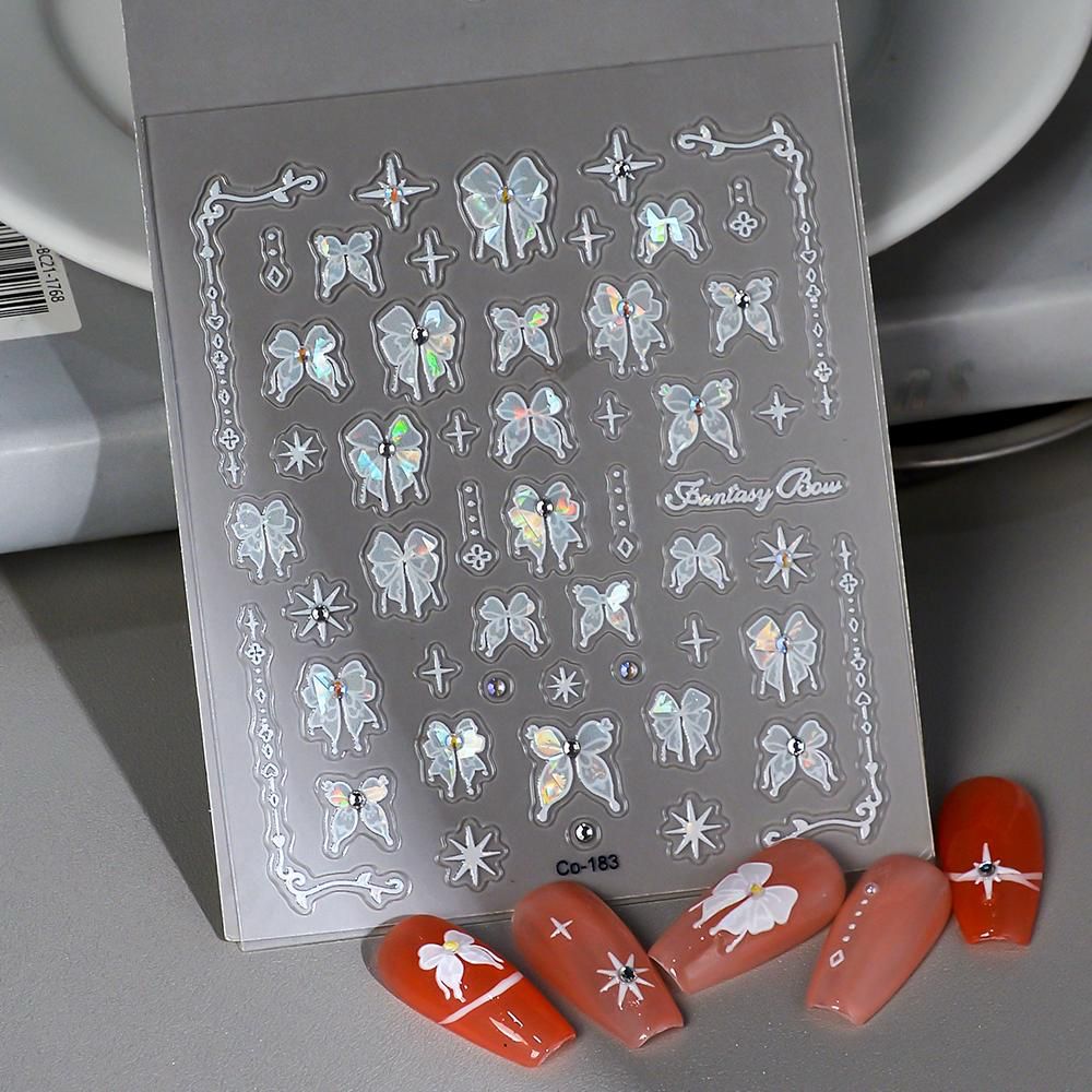 3D Bow Nail Art Stickers – Korean Ribbon Nail Decals with Pearl & Crystal Design