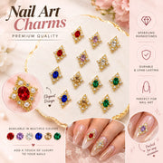 12 Pcs 3D Bridal Nail Art Charms with Rhinestones & Pearls