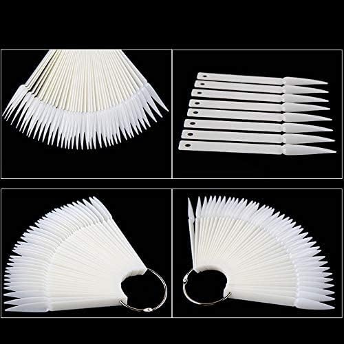 Sevyn Colors Nail Display Fan Sticks – 50pcs Nail Art Practice Tips with Ring | Stiletto Shape Swatch Sticks for Gel, Polish & Design Display