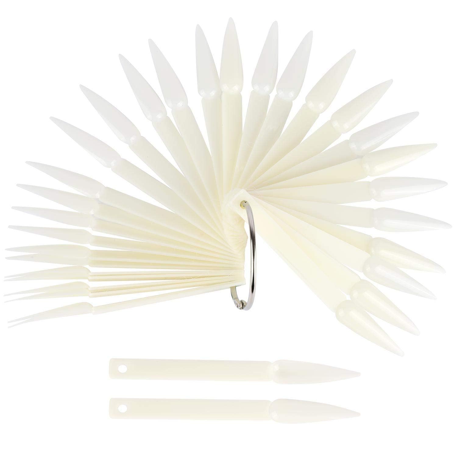 Sevyn Colors Nail Display Fan Sticks – 50pcs Nail Art Practice Tips with Ring | Stiletto Shape Swatch Sticks for Gel, Polish & Design Display