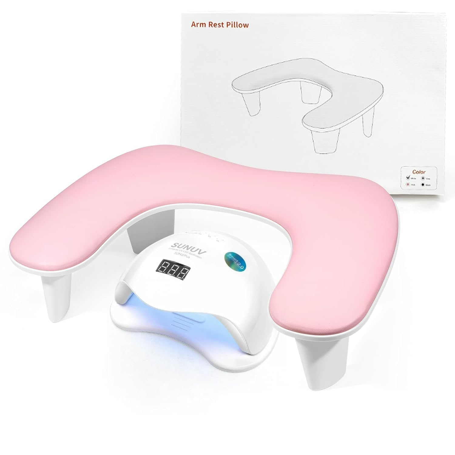 Sevyn Colors Ergonomic Nail Arm Rest Pillow – PU Leather & Soft Sponge Manicure Hand Rest (Pink & White, UV Lamp Not Included)