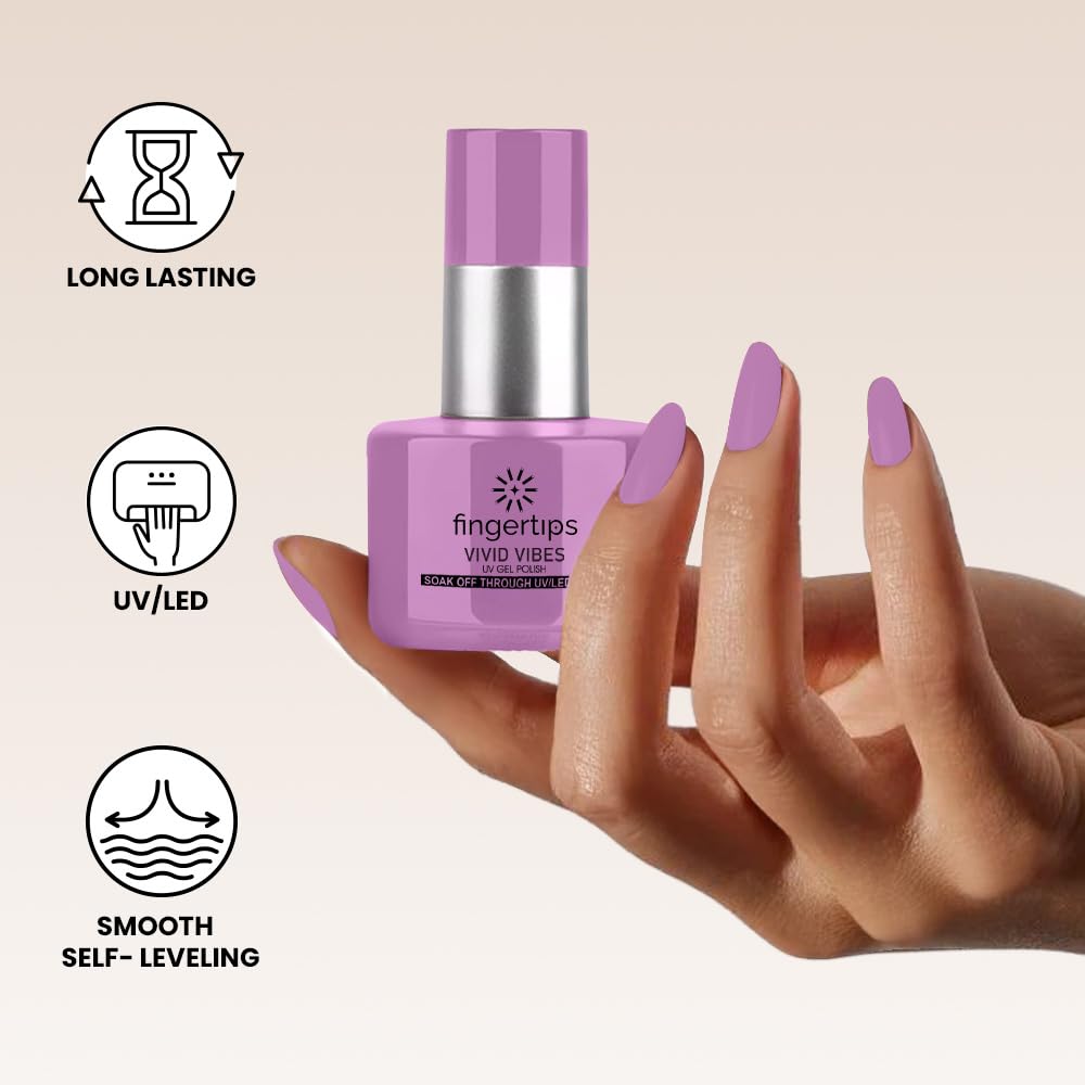 Fingertips Vivid Vibes UV Gel Polish – Shade 14 Lavender Cloud | 16ml Soak-Off Gel Nail Color