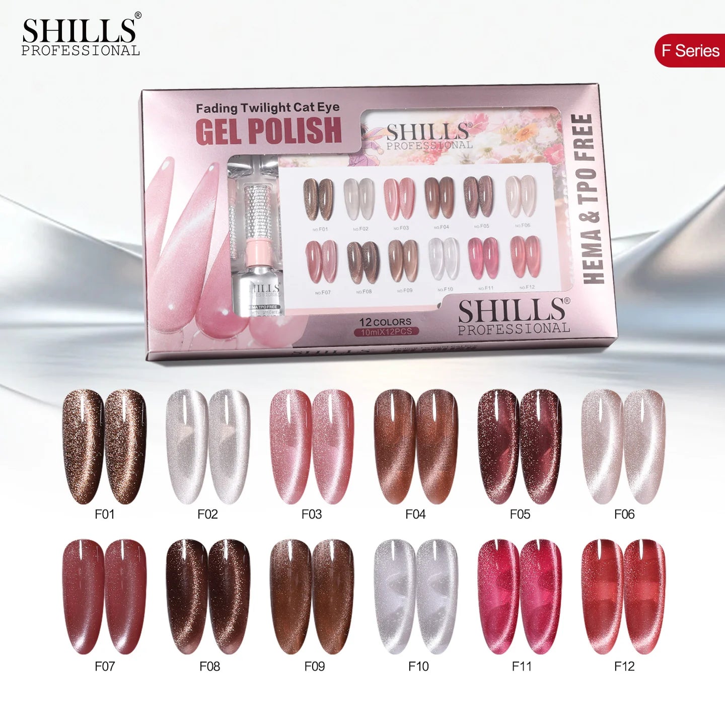 Shills Fading Twilight Cat Eye Gel Polish Set (12 Colors) | Magnetic Nail Art Kit | HEMA & TPO Free