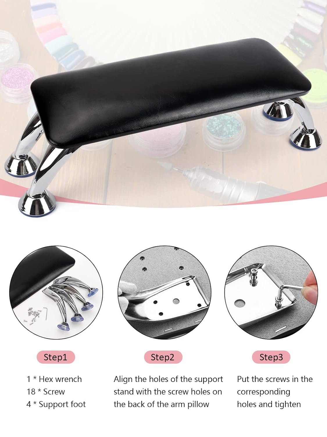 Sevyn Colors Professional Nail Arm Rest – Ergonomic Hand Cushion Stand with Anti-Slip Steel Legs for Nail Art, Manicure & UV Dryer Use