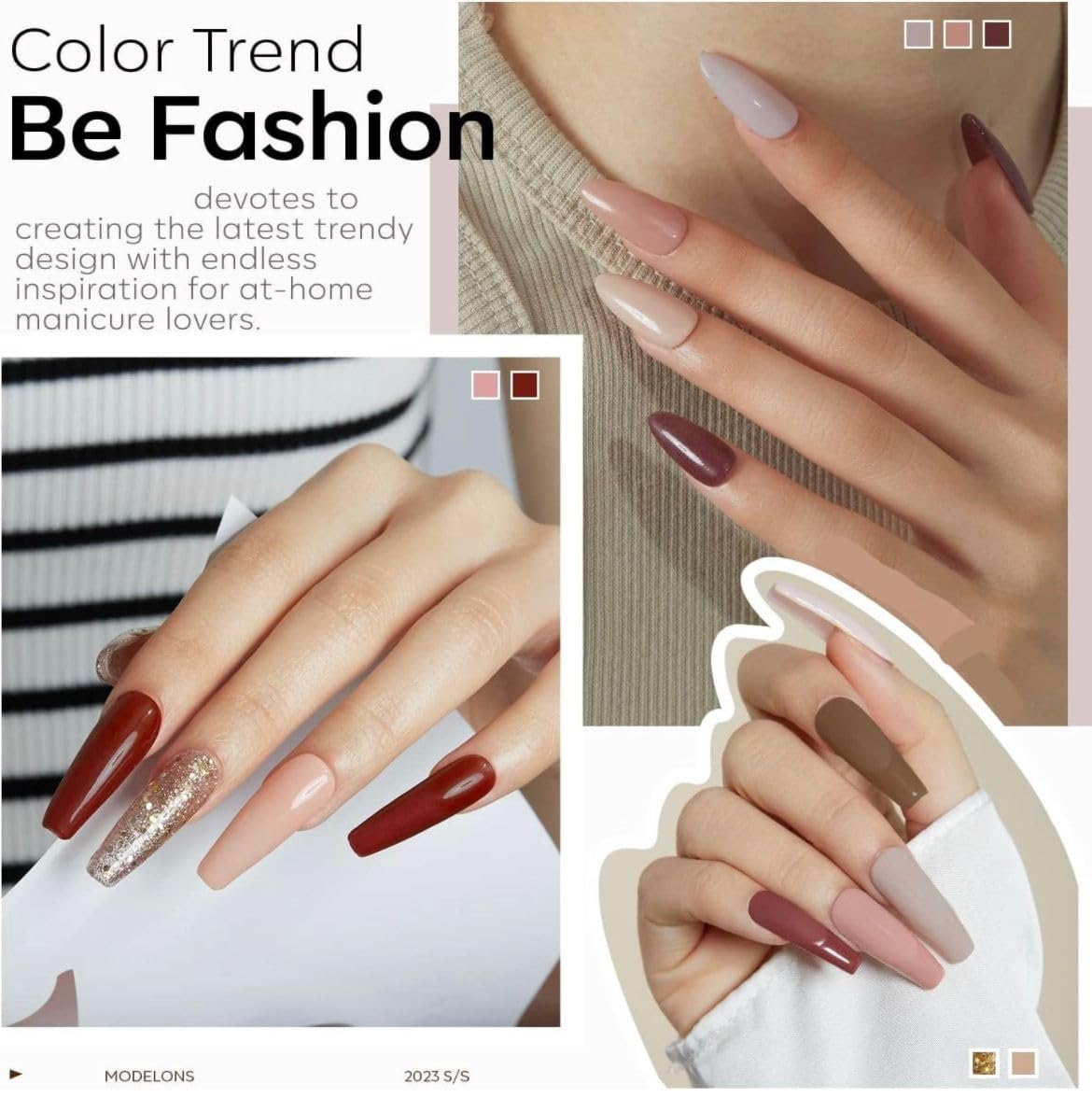 BOLT BEE Gel Nail Polish Kit – Set of 6 Elegant Colors | Brown, Dark Red, Nude Pink, Grey, Glitter Champagne Gold | 15ml Soak-Off UV/LED Gel