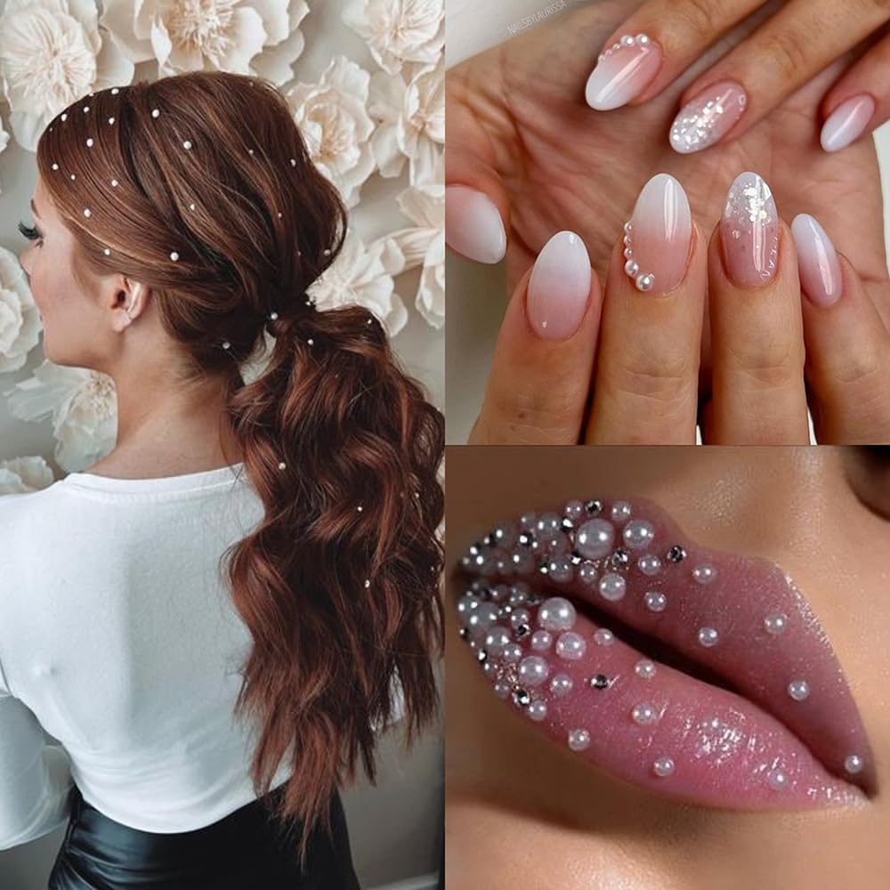Sevyn Colors Pearl White Beads for Nail Art  Mini Flatback Pearls for 3D Nail Designs, Crafts & Embellishments