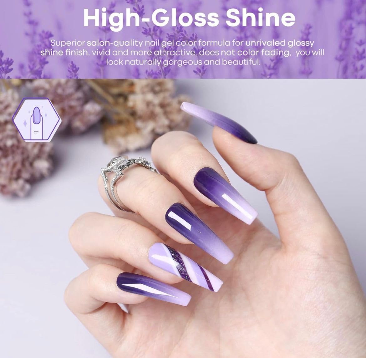 Bolt Bee Purple Gel Nail Polish Set – 6 Colors Grape, Glitter, Lavender & Plum Shades | Soak-Off LED Gel for Summer Nail Art