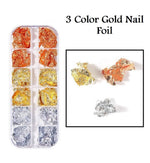 image, Sevyn Colors Nail Art Foil Flakes – 3 Metallic Leaf Foil Colors for Gel &amp; Acrylic Nails, Gold Silver Copper Nail Decoration Set