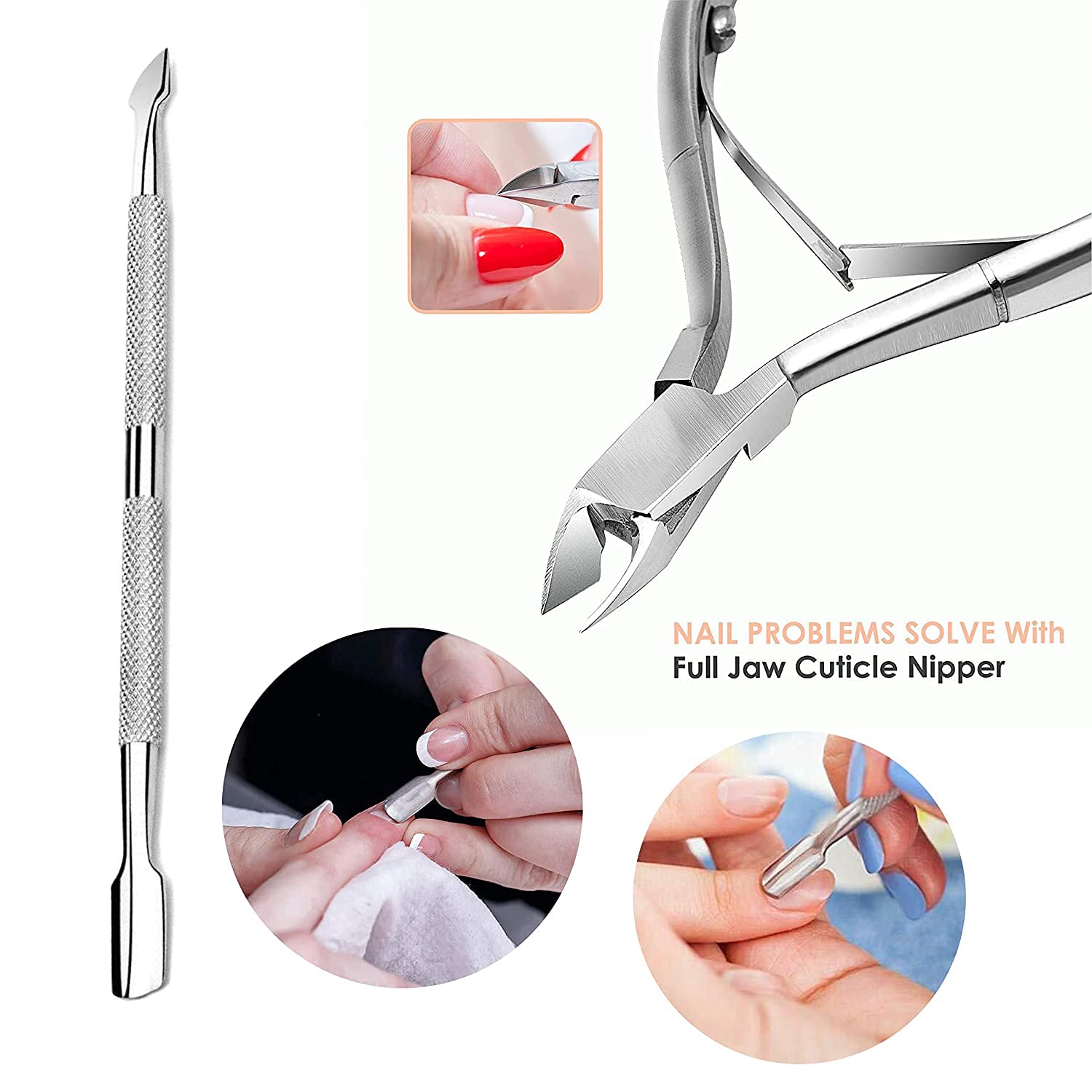 Sevyn Colors Cuticle Nipper & Pusher Set Professional Stainless Steel Nail Care Tool Kit for Manicure & Pedicure