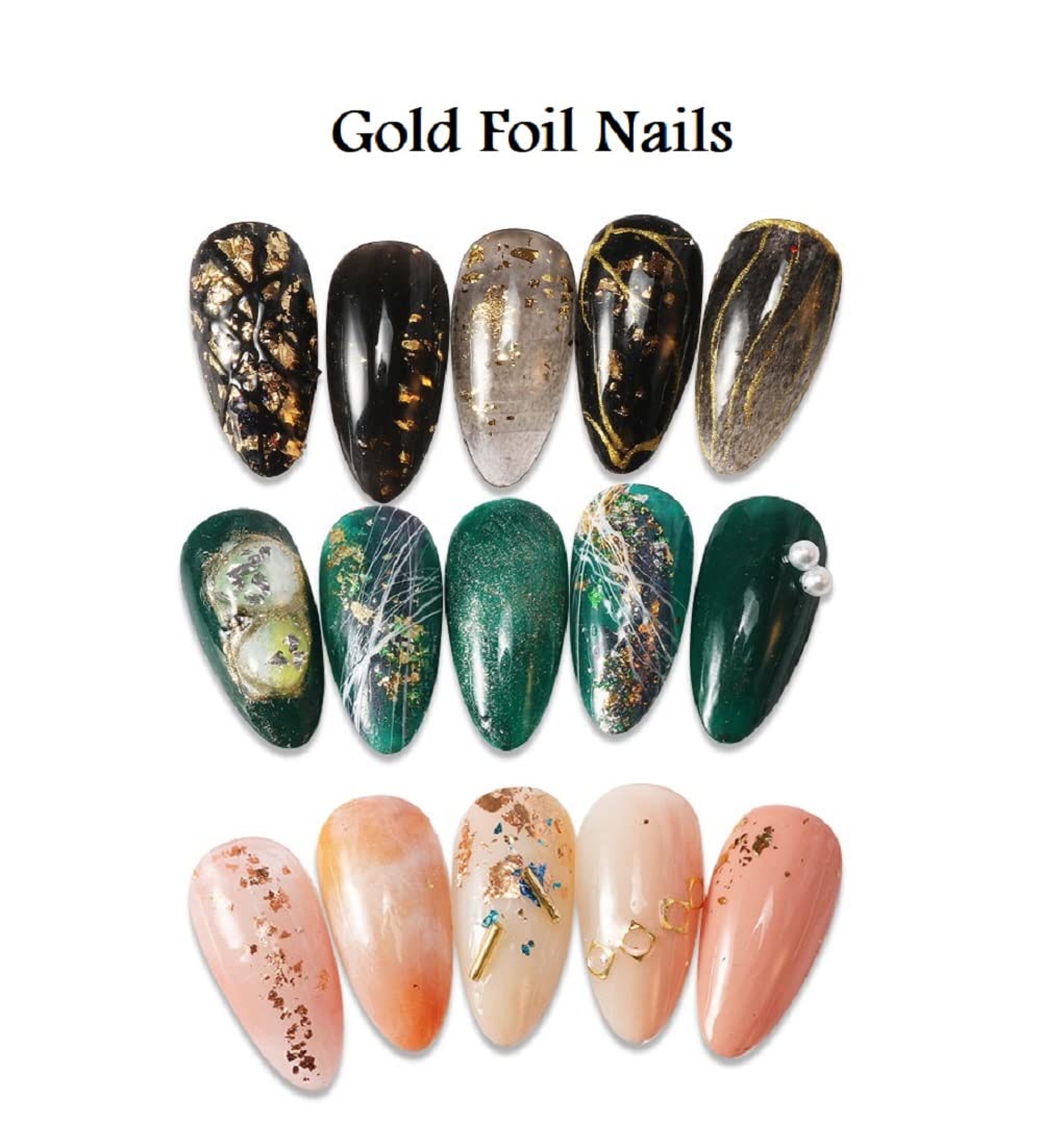 Sevyn Colors Nail Art Foil Flakes – 3 Metallic Leaf Foil Colors for Gel & Acrylic Nails, Gold Silver Copper Nail Decoration Set