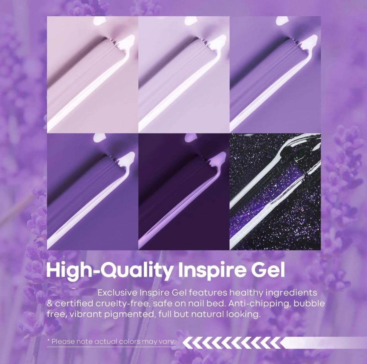 Bolt Bee Purple Gel Nail Polish Set – 6 Colors Grape, Glitter, Lavender & Plum Shades | Soak-Off LED Gel for Summer Nail Art