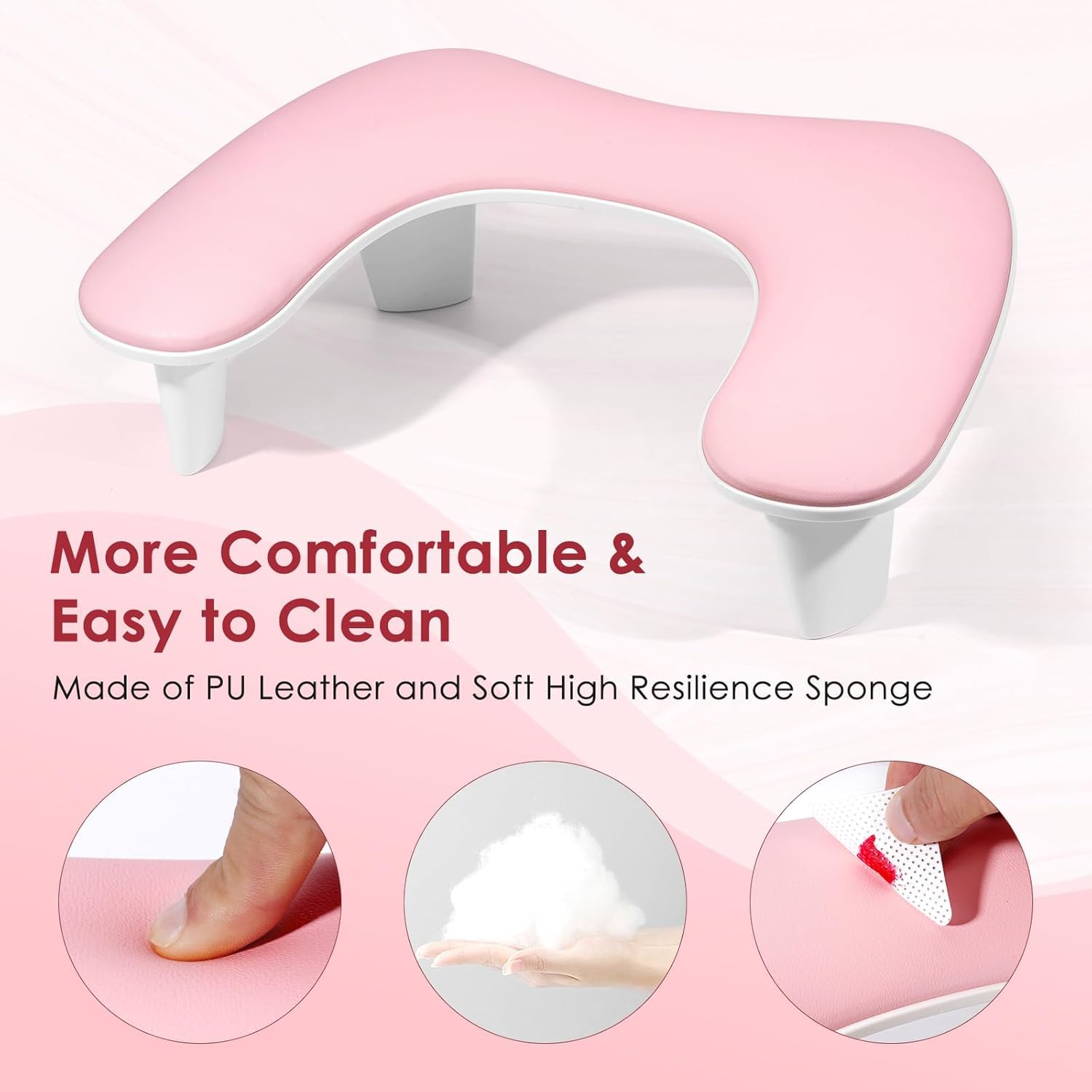 Sevyn Colors Ergonomic Nail Arm Rest Pillow – PU Leather & Soft Sponge Manicure Hand Rest (Pink & White, UV Lamp Not Included)