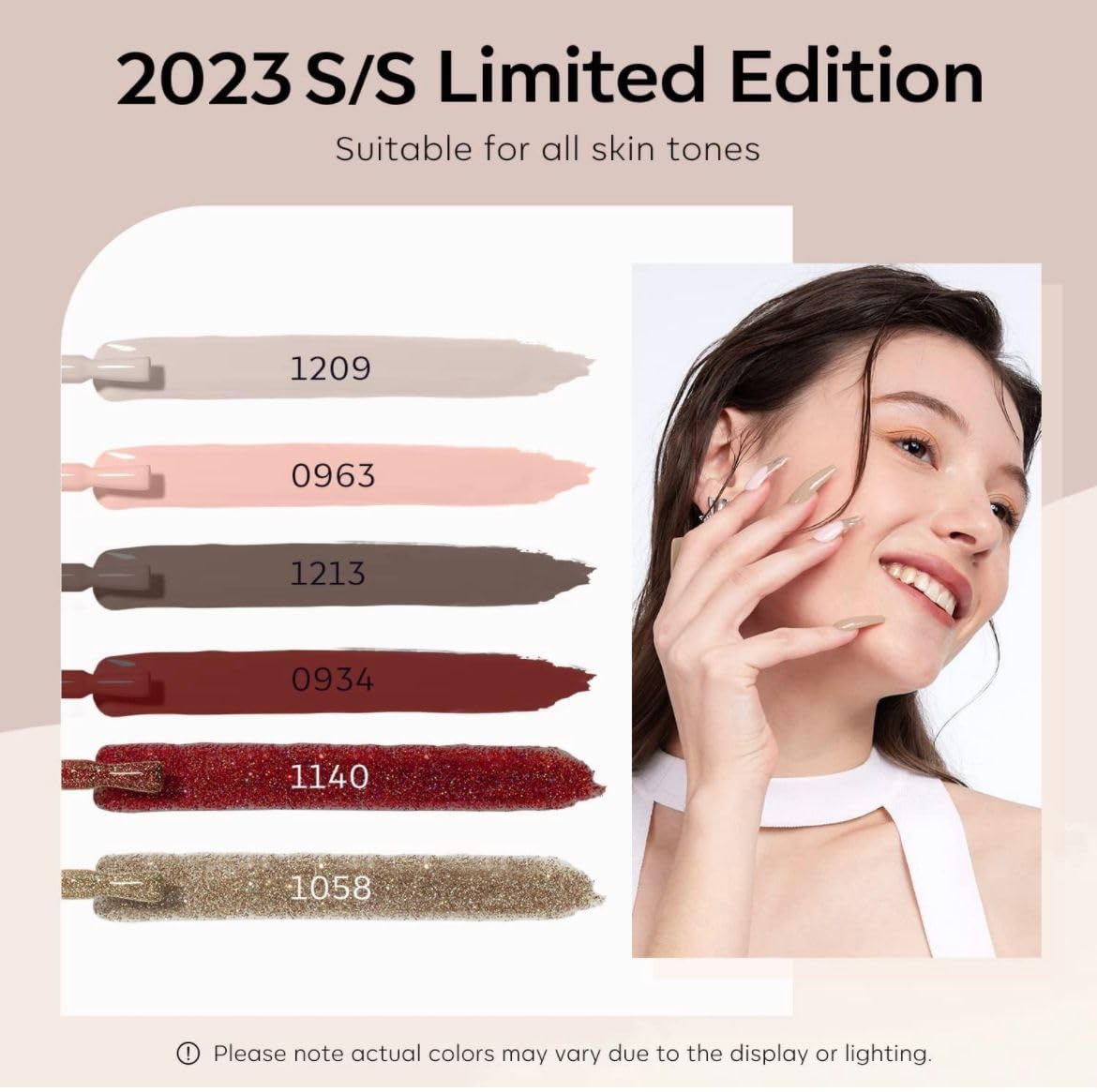 BOLT BEE Gel Nail Polish Kit – Set of 6 Elegant Colors | Brown, Dark Red, Nude Pink, Grey, Glitter Champagne Gold | 15ml Soak-Off UV/LED Gel