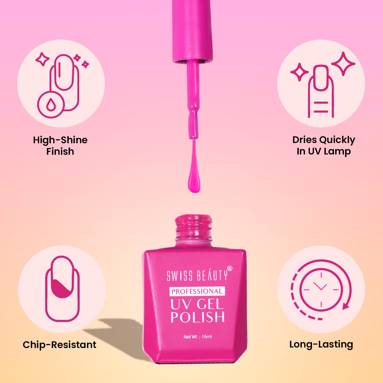 Swiss Beauty Gel Polish 15ml Long-Lasting, High-Shine UV/LED Soak-Off Nail Color for Salon & Home Use (Shade - 08)
