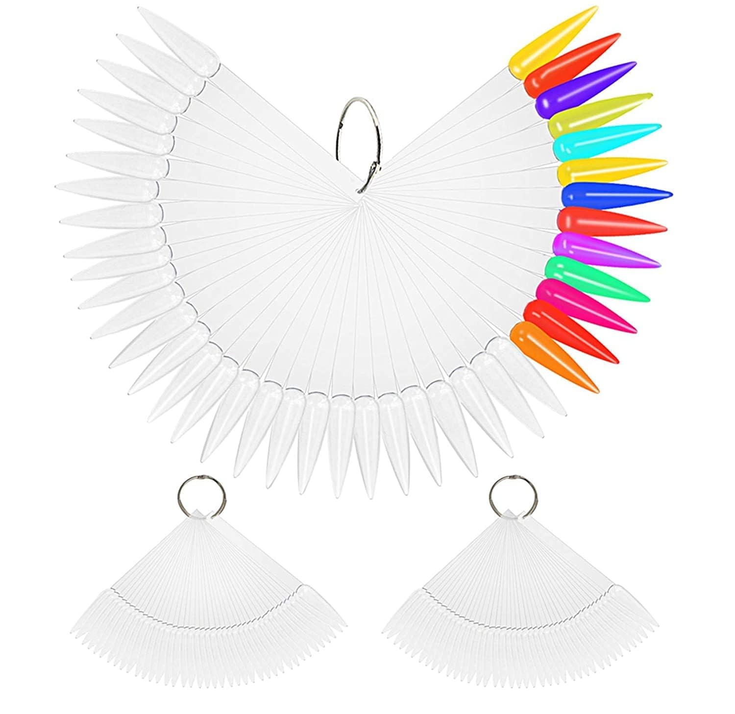 Sevyn Colors Nail Display Fan Sticks – 50pcs Nail Art Practice Tips with Ring | Stiletto Shape Swatch Sticks for Gel, Polish & Design Display