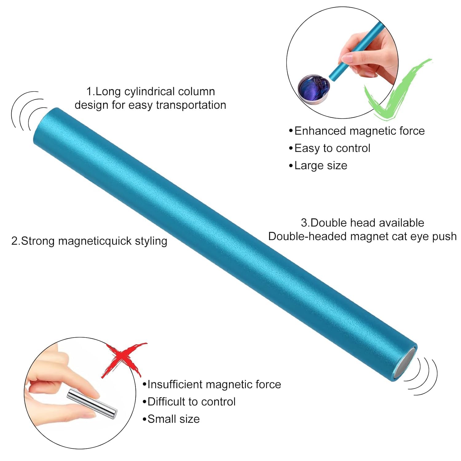Sevyn Colors Long Bar Cat Eye Magnet Double-Ended Magnetic Wand for Gel Nail Polish Effects