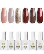 image, BOLT BEE Gel Nail Polish Kit – Set of 6 Elegant Colors | Brown, Dark Red, Nude Pink, Grey, Glitter Champagne Gold | 15ml Soak-Off UV/LED Gel
