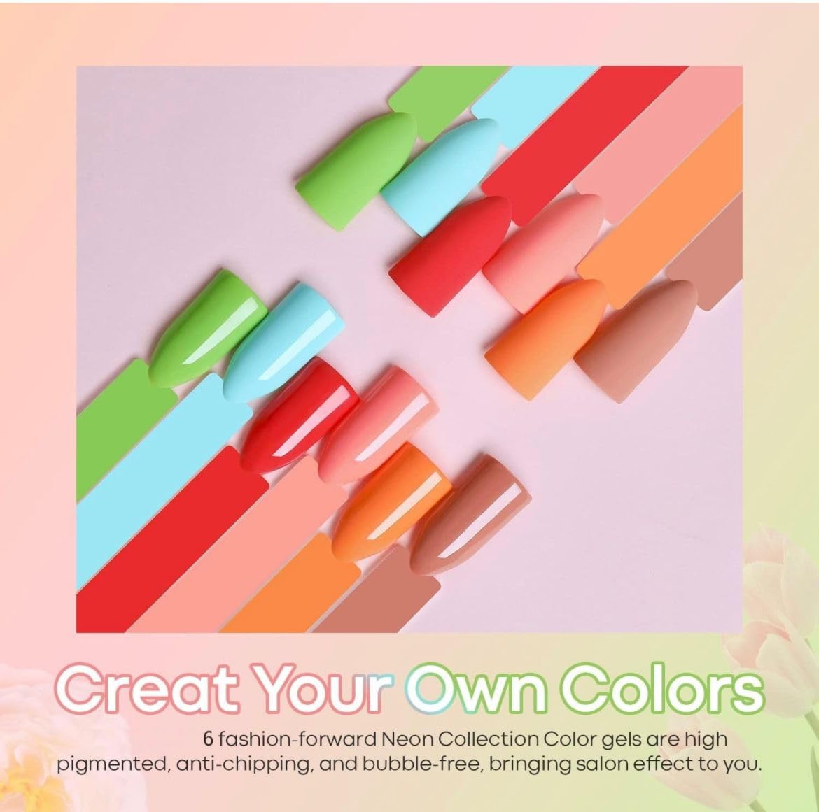 BOLT BEE Summer Gel Nail Polish Set – 6 Vibrant Colors | Bright Red, Mint Green, Neon Pink, Orange, Green | 15ml Soak-Off UV/LED Gel Polish