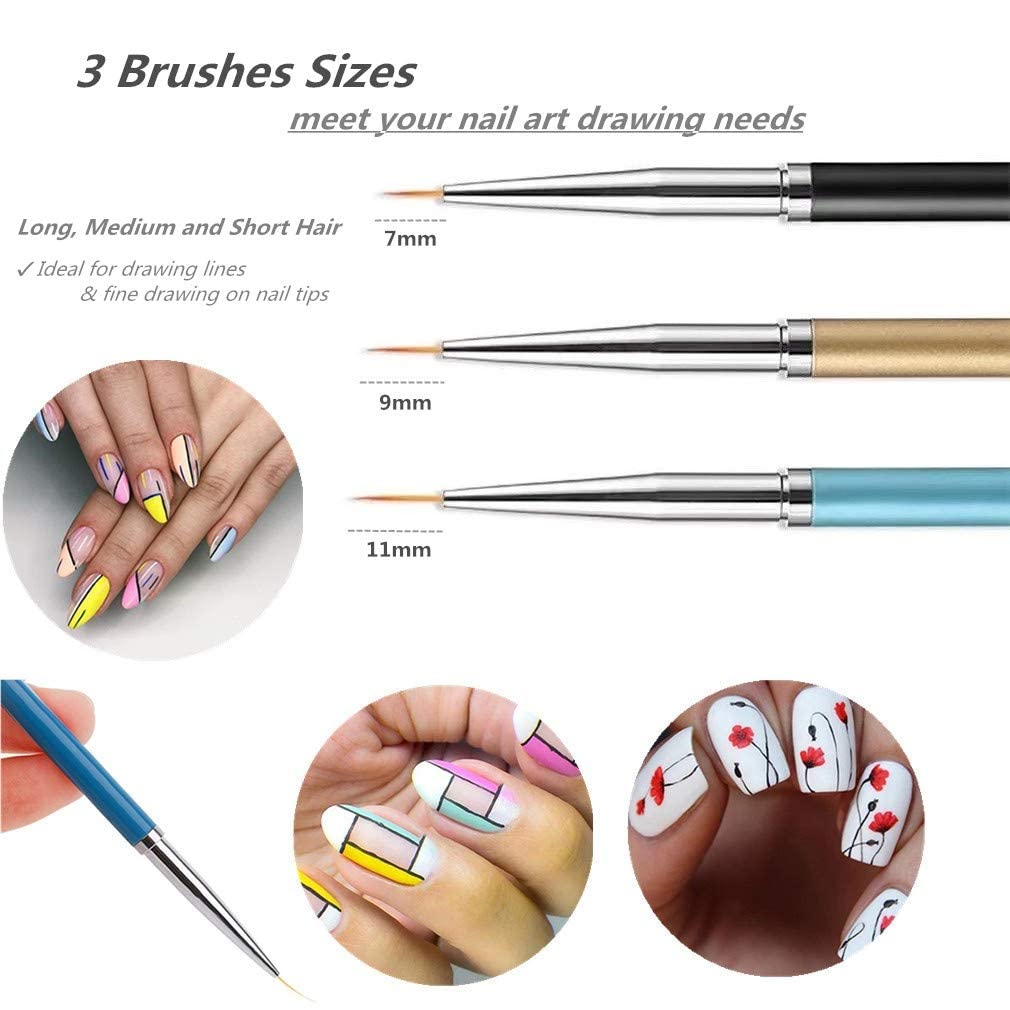 Sevyn Colors Professional 3pcs Nail Art Brush For Perfect Line & Professional Nail Design