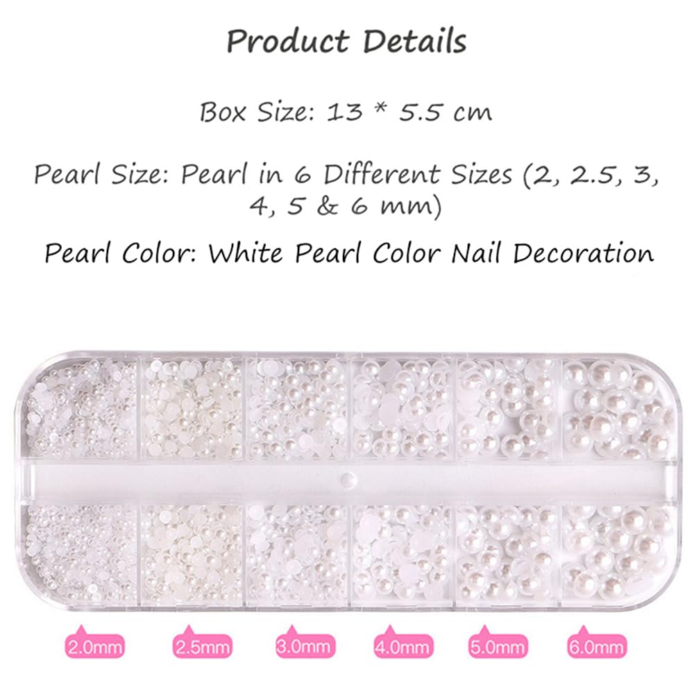 Sevyn Colors Pearl White Beads for Nail Art  Mini Flatback Pearls for 3D Nail Designs, Crafts & Embellishments