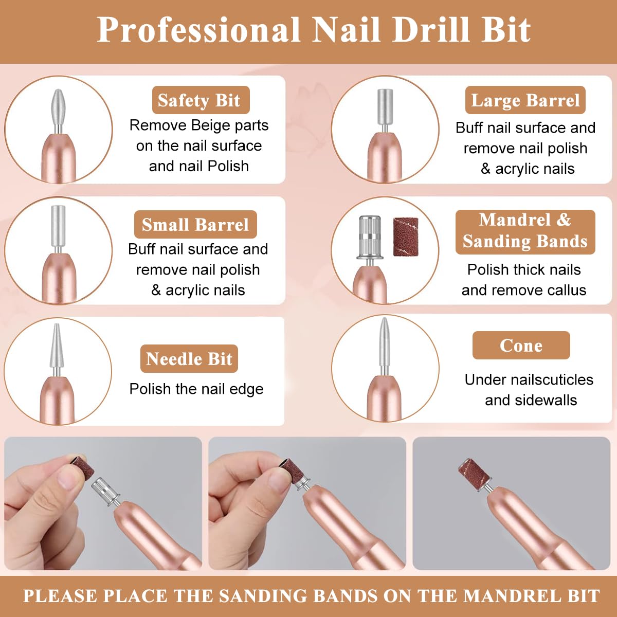 Sevyn Colors Electric Nail Drill Kit – Portable USB Nail File Machine with 6 Drill Bits & Sanding Bands for Acrylic, Gel & Natural Nails