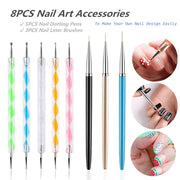 Sevyn Colors 8PCS Nail Art Tools Set – 5 Dotting Pens & 3 Nail Liner Brushes for DIY Nail Design, Manicure Accessories Kit