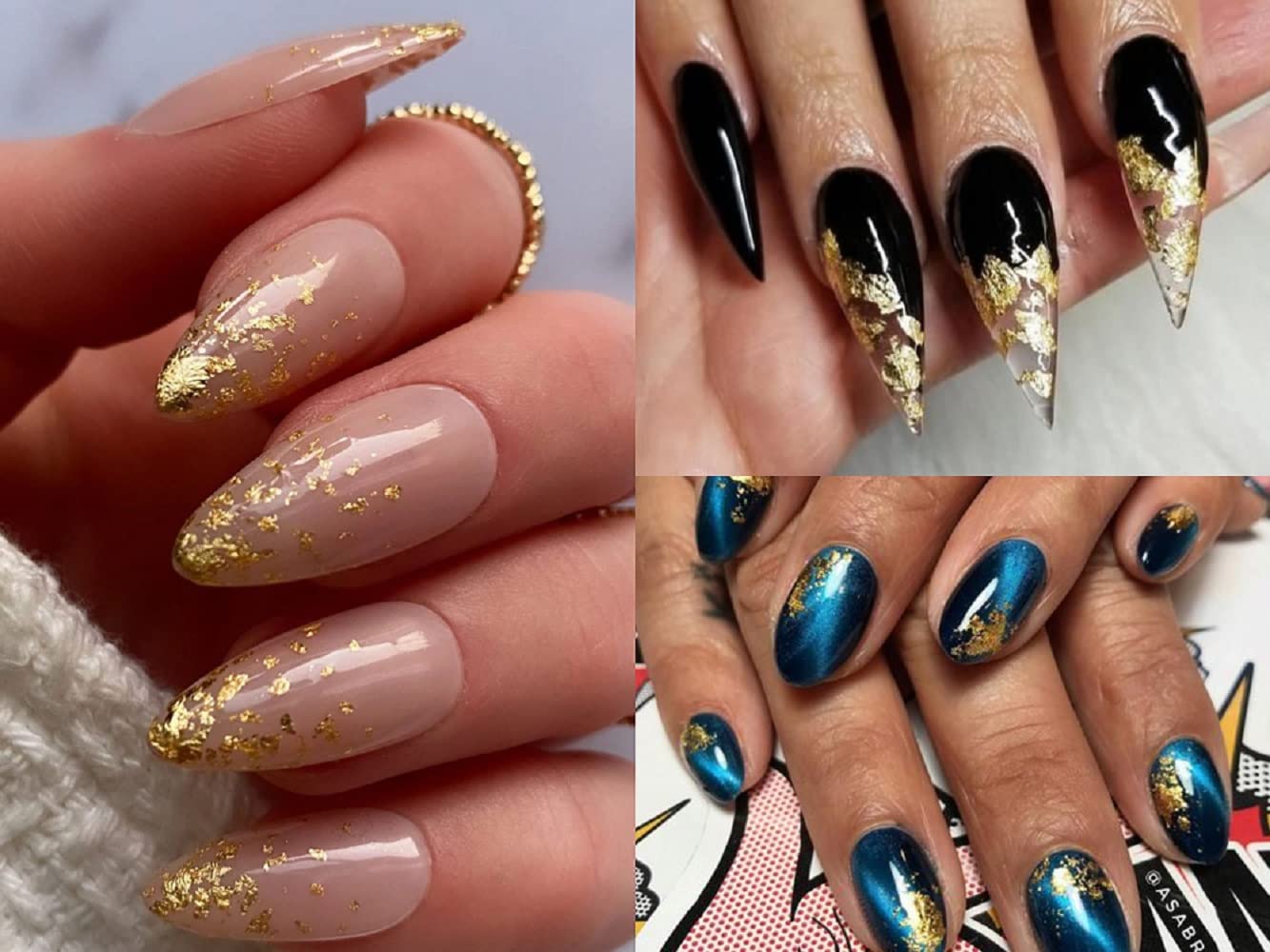 Sevyn Colors Nail Art Foil Flakes – 3 Metallic Leaf Foil Colors for Gel & Acrylic Nails, Gold Silver Copper Nail Decoration Set