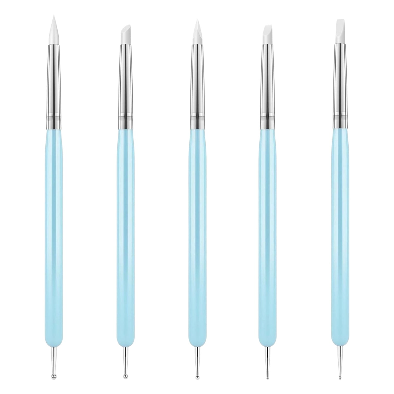 Sevyn Colors 5PCS Silicone Nail Art Tools with Dotting Pens – Dual-Ended Nail Sculpting Brushes for Gel Polish, Cleanup & Detailing