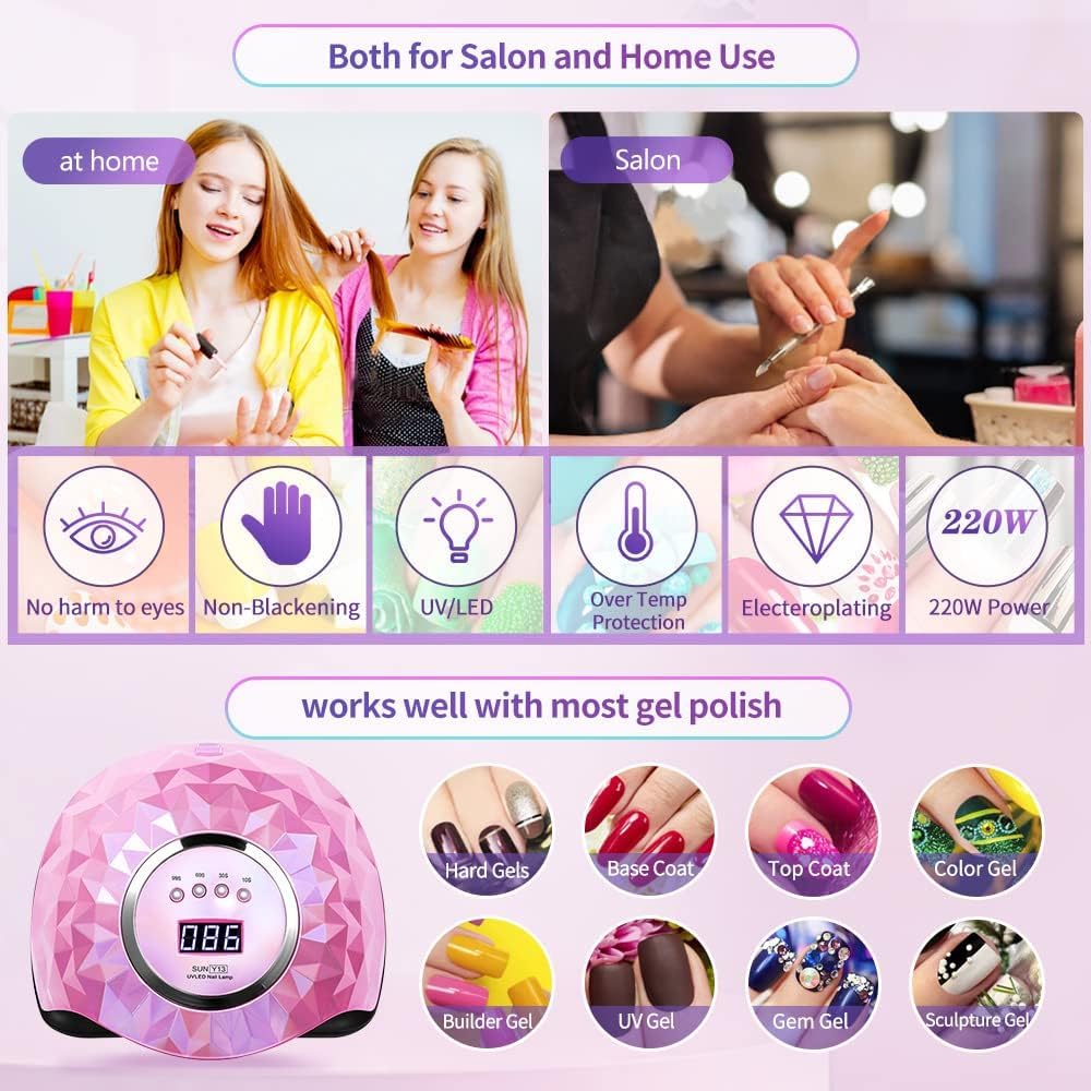 SUN Y13 248W UV LED Nail Lamp – Fast Nail Dryer with 60 LED Beads, Auto Sensor & 4 Timer Settings – UV Light for Gel Nail Polish